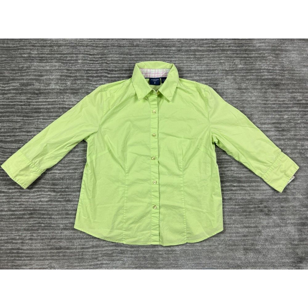Mountain Lake Top Womens Small Green Button Up 3/4 Sleeve Cotton